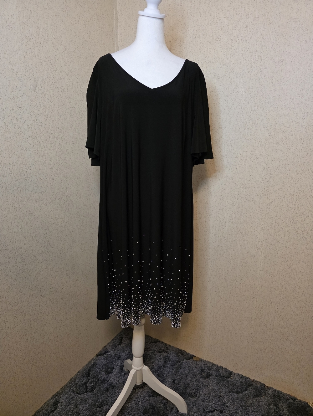 Roz&Ali Womens Black Beaded Shift Pullover Dress SZ: 2X